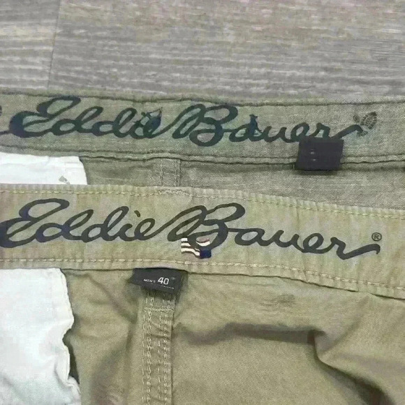 Lot Of 2 Eddie Bauer Chino Khaki Shorts American Flag Print Tag 40 (Act 42) READ - Picture 7 of 16